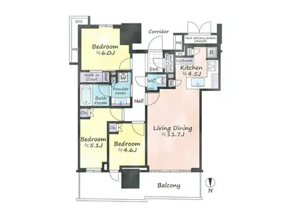 幕張ベイパーク ライズゲートタワー(3LDK/37階)の間取り写真