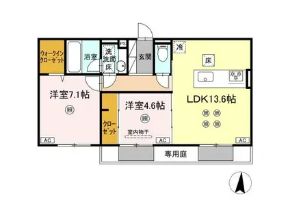 BELLE FLEURII(2LDK/1階)の間取り写真