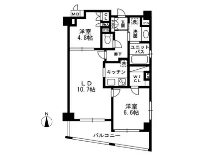 レジディア中落合(2LDK/6階)の間取り写真