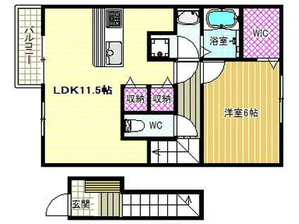 リヴァークラーク(1LDK/2階)の間取り写真