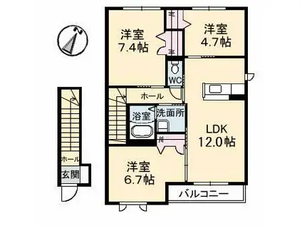 プリムベール城東 弐番館(3LDK/2階)の間取り写真