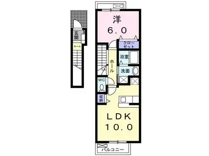 INTERFIELD(1LDK/2階)の間取り写真