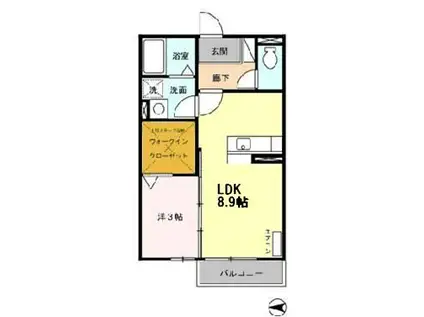 グランドソレーユB(1LDK/2階)の間取り写真