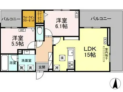セレスティア檀溪通(2LDK/1階)の間取り写真