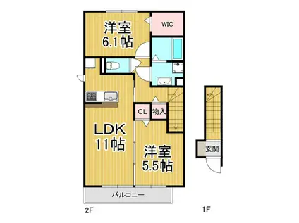 チェリーハウスⅡB棟(2LDK/2階)の間取り写真