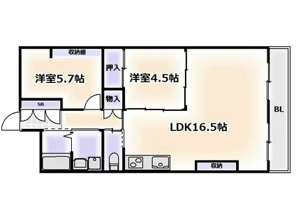 メゾンドール帝塚山(2LDK/4階)の間取り写真