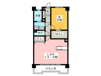 ロイヤルハイツワコーII(1LDK/6階)の間取り写真