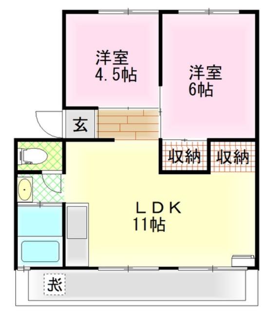 エクスト宮前I(2LDK/2階)の間取り写真