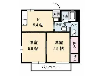 ジェイナス(2K/2階)の間取り写真