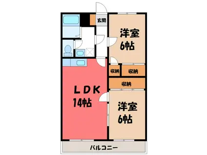 ローズウィング 参番館(2LDK/3階)の間取り写真