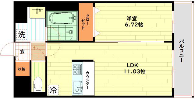 LA DOUCEUR天満(1LDK/11階)の間取り写真