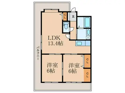 パシフィック箱崎VII(2LDK/7階)の間取り写真