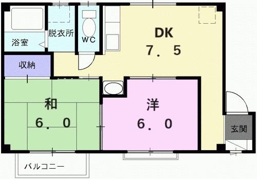 パステルハイツ坂(2DK/1階)の間取り写真