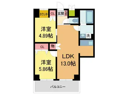 APRICITY芦屋(2LDK/2階)の間取り写真