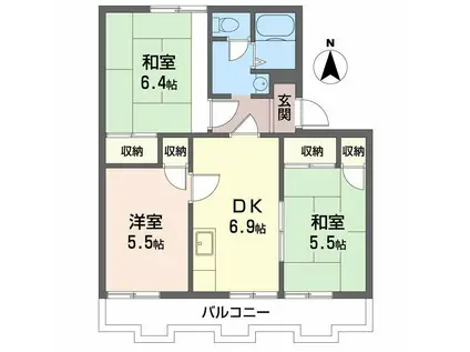 タウニーモイスン(3DK/1階)の間取り写真