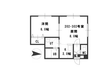 グレイ山花(1LDK/2階)の間取り写真