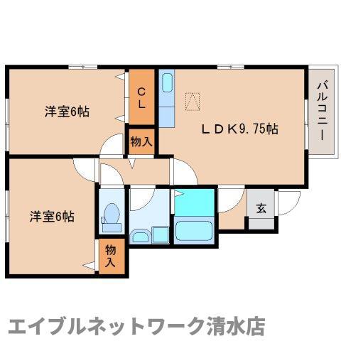 ミーティア(2LDK/1階)の間取り写真