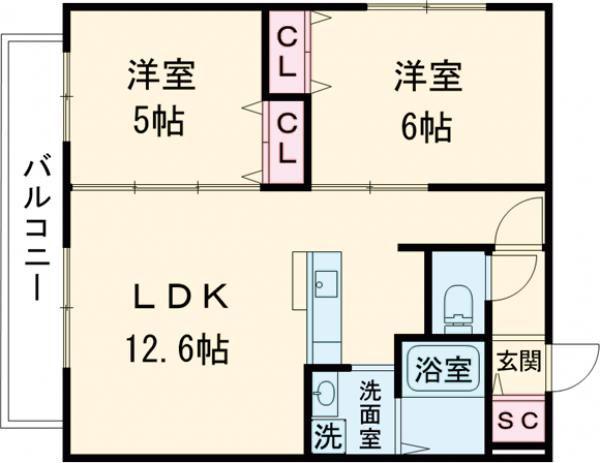 ブリエ・アサヒ(2LDK/4階)の間取り写真