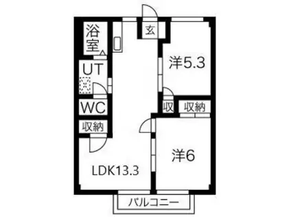 アーバンライフ旭陽A・B(2LDK/1階)の間取り写真