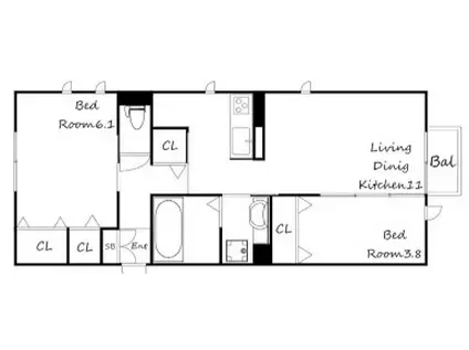 HIGHLAND(2LDK/2階)の間取り写真