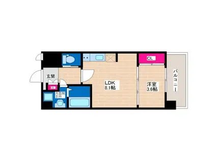 カウニスヒラノ(1LDK/4階)の間取り写真