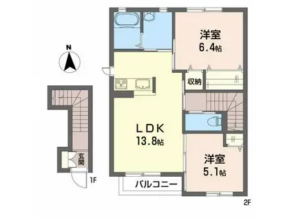 セレーヌ(2LDK/2階)の間取り写真
