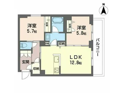 ヒルズスカイガーデン(2LDK/2階)の間取り写真