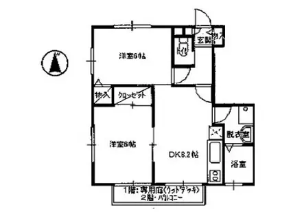 グリーンヴィレッジII(2DK/1階)の間取り写真