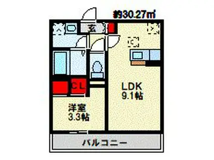 トレス城野貮番館(1LDK/1階)の間取り写真