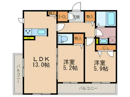 MSシャーメゾンII(2LDK/4階)の間取り写真