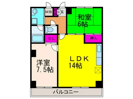 グランミュゼ明野(2LDK/2階)の間取り写真