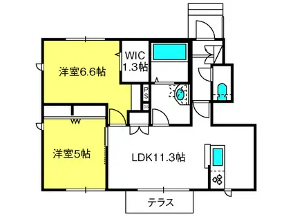 GRAND DUO(2LDK/1階)の間取り写真