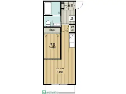 プリュー宮原2(1LDK/1階)の間取り写真