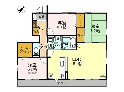くみの木ヒルズ Ⅱ(3LDK/1階)の間取り写真