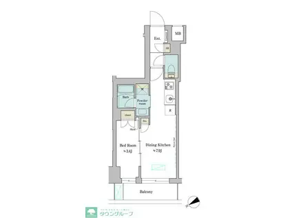 BRILLIA IST 門前仲町(1LDK/2階)の間取り写真