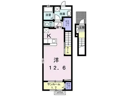 エグジスト(1K/2階)の間取り写真