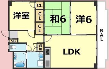 サンシャイン山下(3LDK/2階)の間取り写真