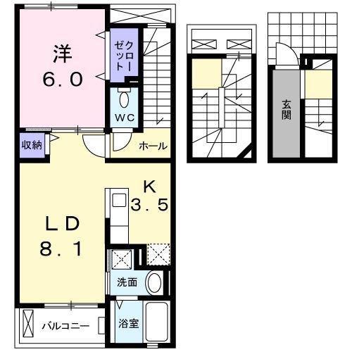 クイーン・ヒルズ(1LDK/3階)の間取り写真