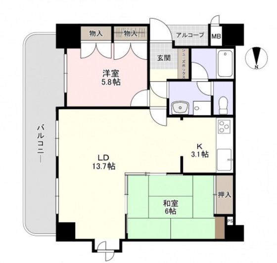 ダイアパレス東島田(2LDK/5階)の間取り写真