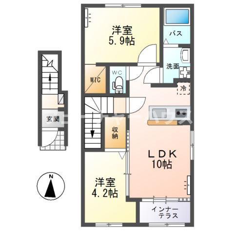 水戸市堀町アパート(2LDK/2階)の間取り写真