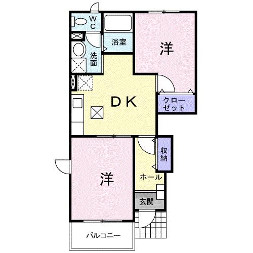 サウスエレガンス ハギオカ(2DK/1階)の間取り写真