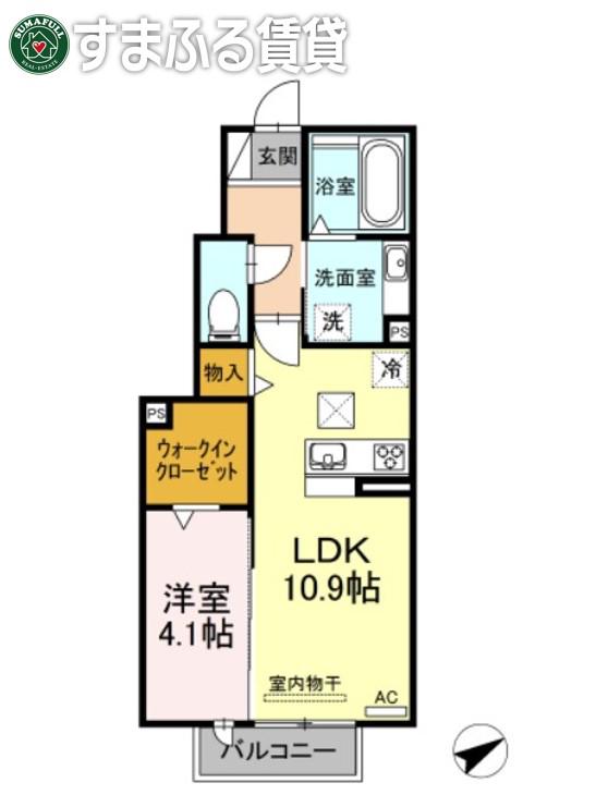 ヴィラ・クオーレII A棟(1LDK/1階)の間取り写真