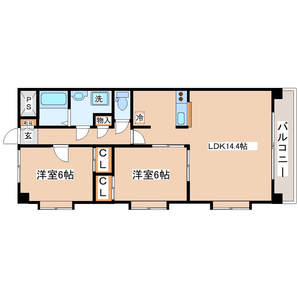 アマンヴィラス宮千代(2LDK/2階)の間取り写真