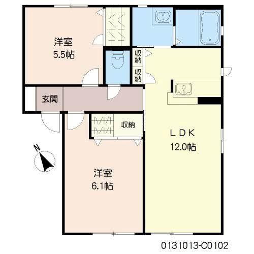 スリーゼC棟(2LDK/1階)の間取り写真