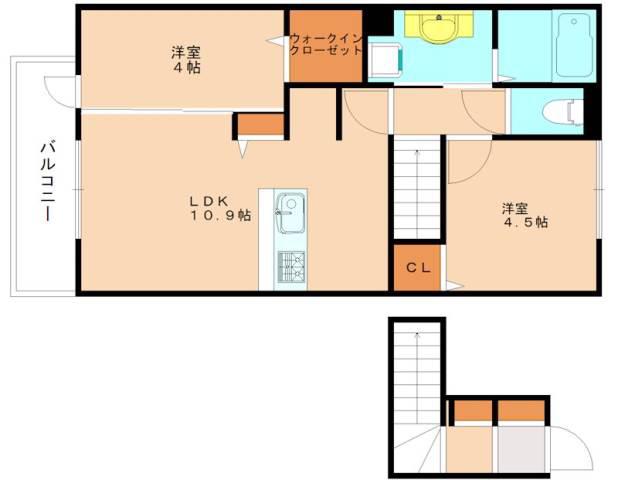 KISHI HEIGHTS(2LDK/2階)の間取り写真