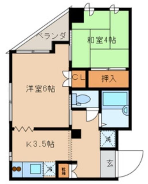 渡辺ビル(2K/4階)の間取り写真
