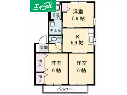 シャーメゾン ジョリー・オー II番館(3DK/2階)の間取り写真