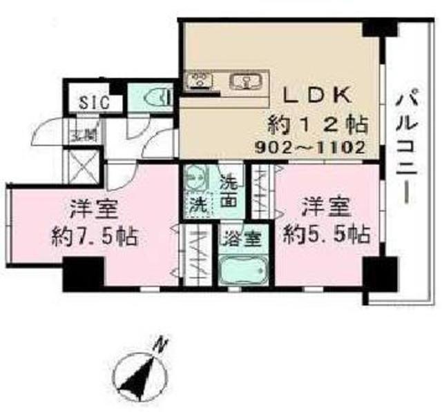 エレンシアK小岩(2LDK/9階)の間取り写真