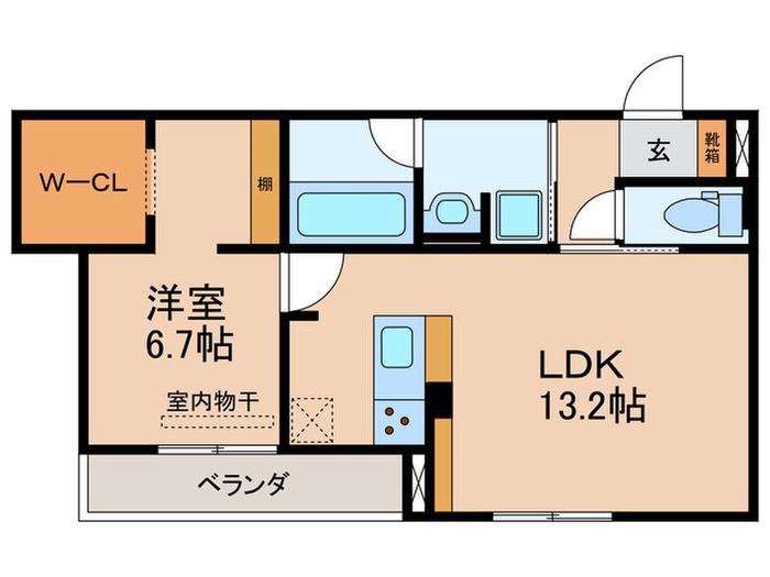セレスティア長良 ウエスト(1LDK/2階)の間取り写真