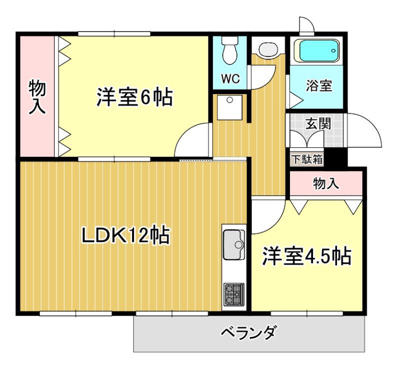 粟生第二 29号棟(2LDK/3階)の間取り写真